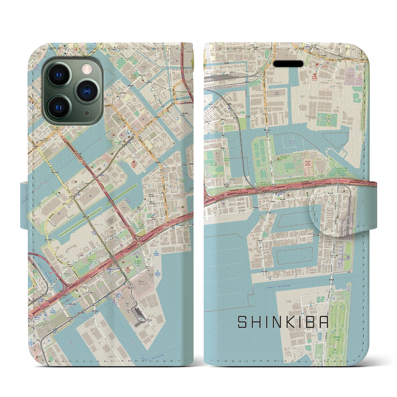 【新木場(東京都)】地図柄iPhoneケース(手帳タイプ)ナチュラル・iPhone 11 Pro 用