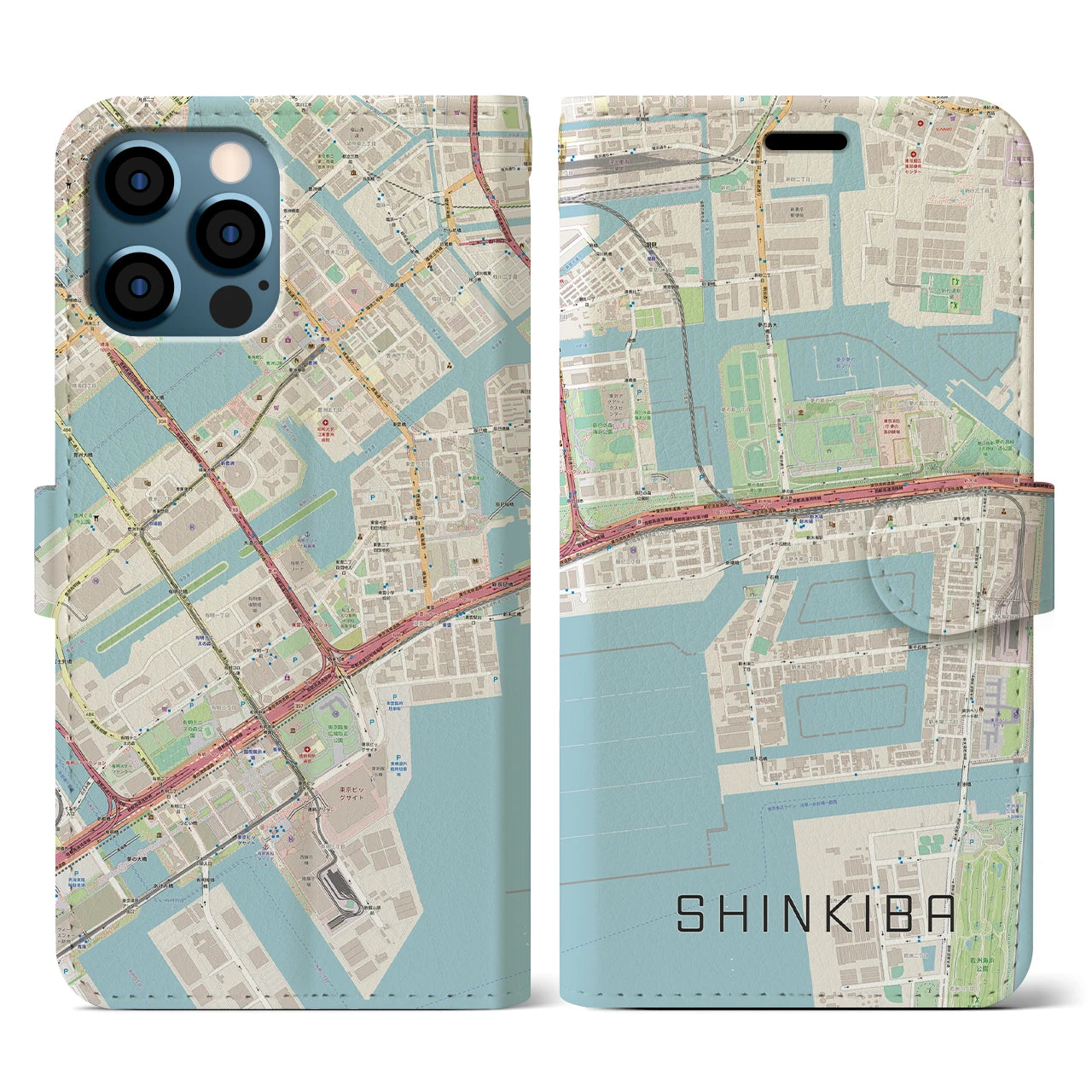 【新木場(東京都)】地図柄iPhoneケース(手帳タイプ)ナチュラル・iPhone 12 / 12 Pro 用