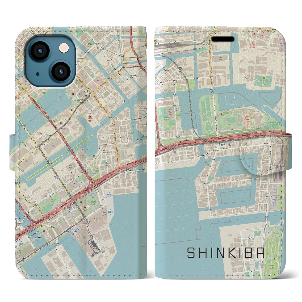 【新木場(東京都)】地図柄iPhoneケース(手帳タイプ)ナチュラル・iPhone 13 用