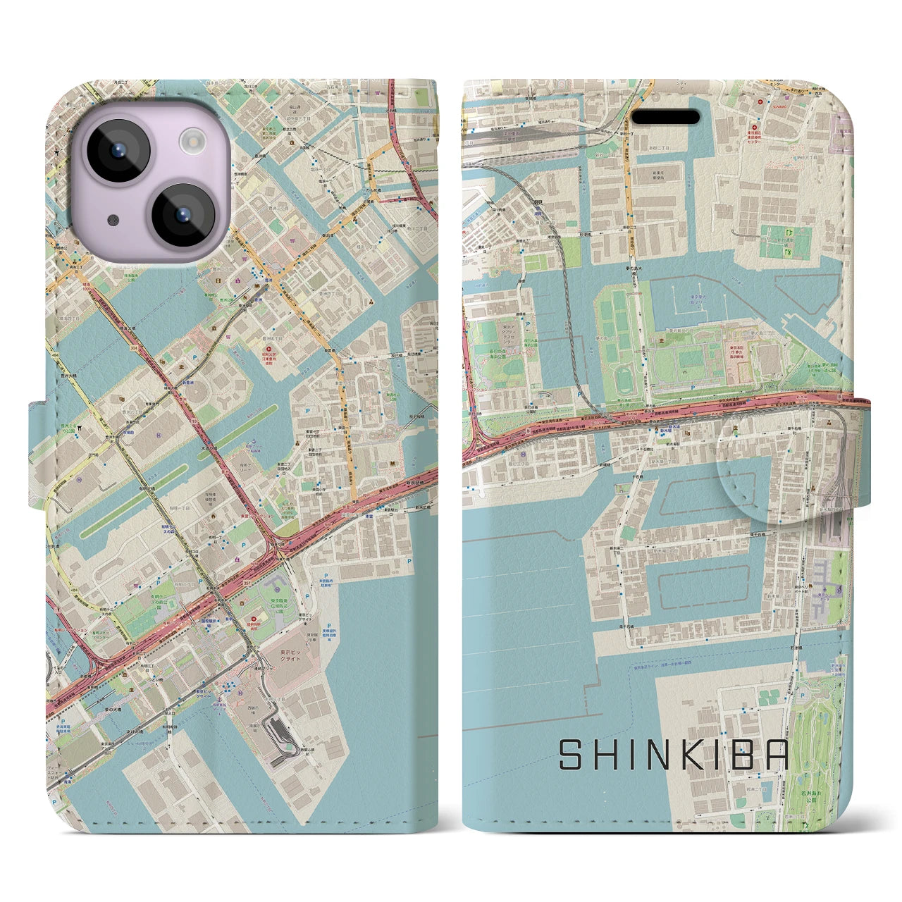 【新木場(東京都)】地図柄iPhoneケース(手帳タイプ)ナチュラル・iPhone 14 用