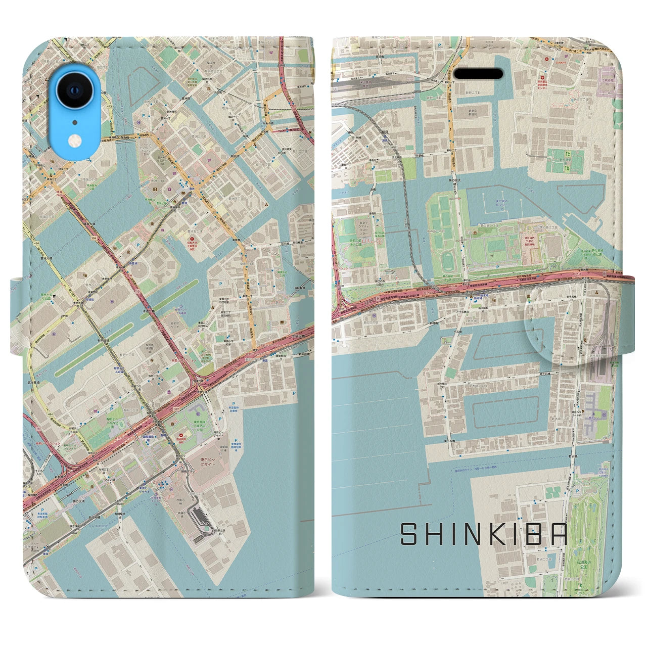 【新木場(東京都)】地図柄iPhoneケース(手帳タイプ)ナチュラル・iPhone XR 用
