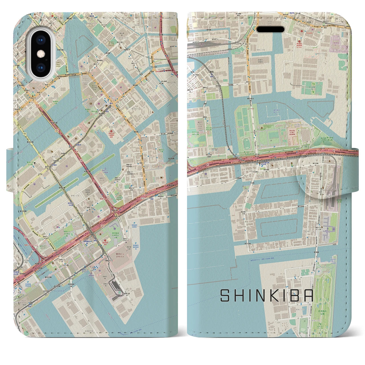 【新木場(東京都)】地図柄iPhoneケース(手帳タイプ)ナチュラル・iPhone XS Max 用
