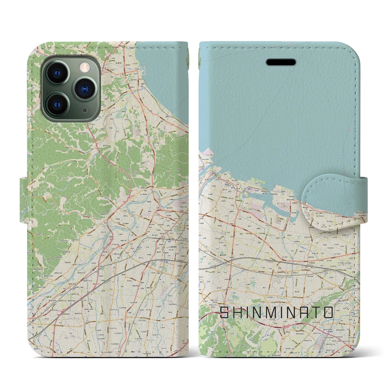 【新湊(富山県)】地図柄iPhoneケース(手帳タイプ)ナチュラル・iPhone 11 Pro 用