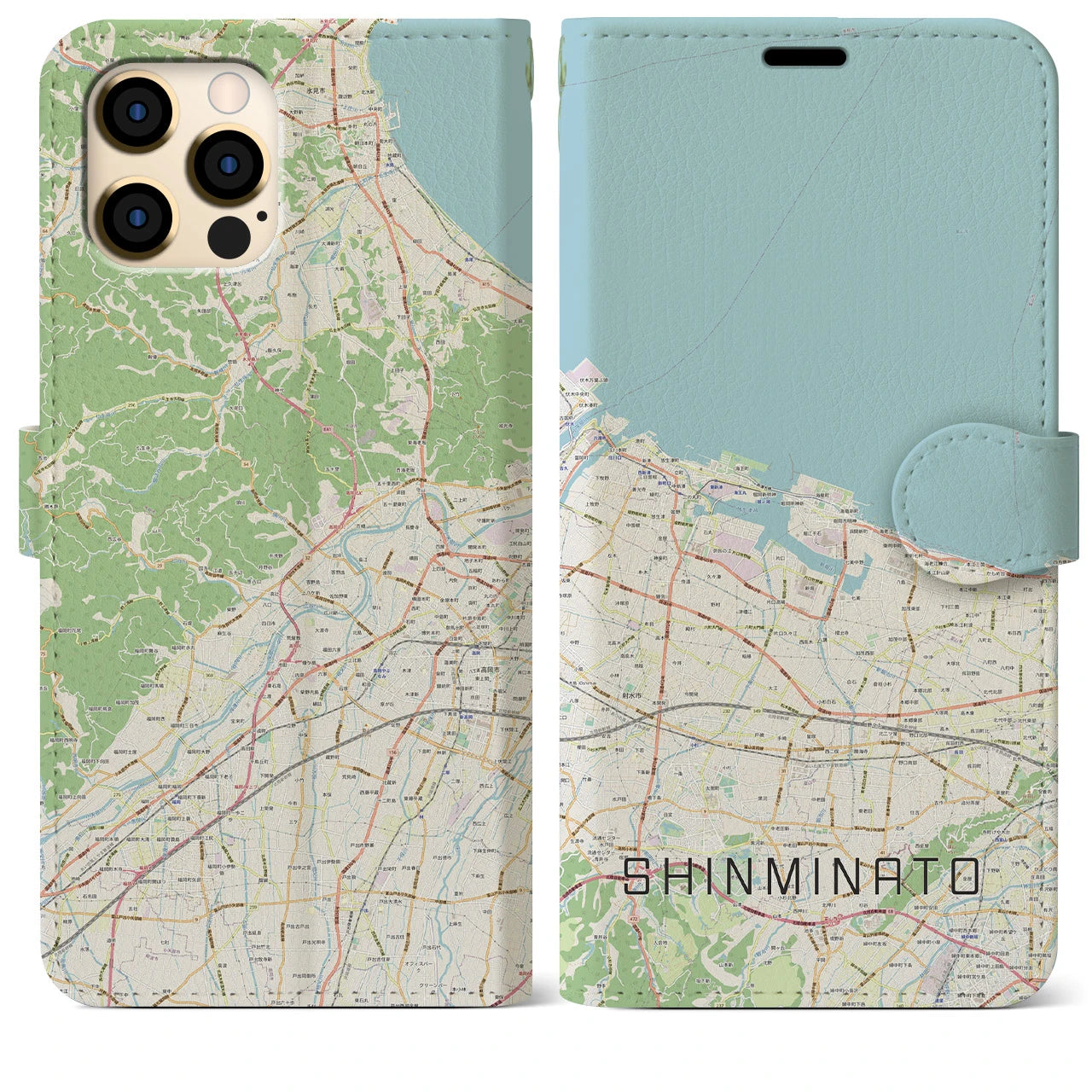【新湊(富山県)】地図柄iPhoneケース(手帳タイプ)ナチュラル・iPhone 12 Pro Max 用