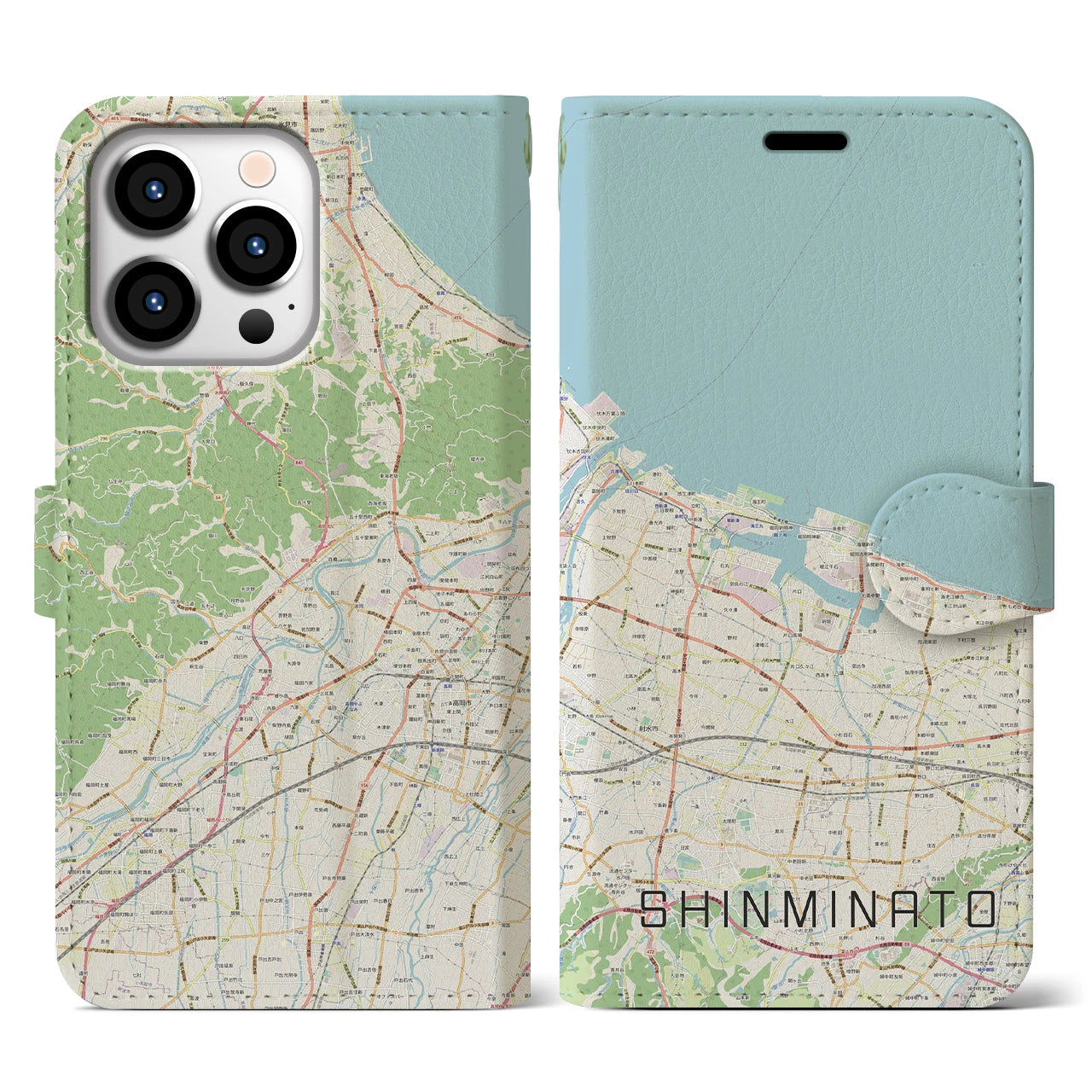 【新湊(富山県)】地図柄iPhoneケース(手帳タイプ)ナチュラル・iPhone 13 Pro 用