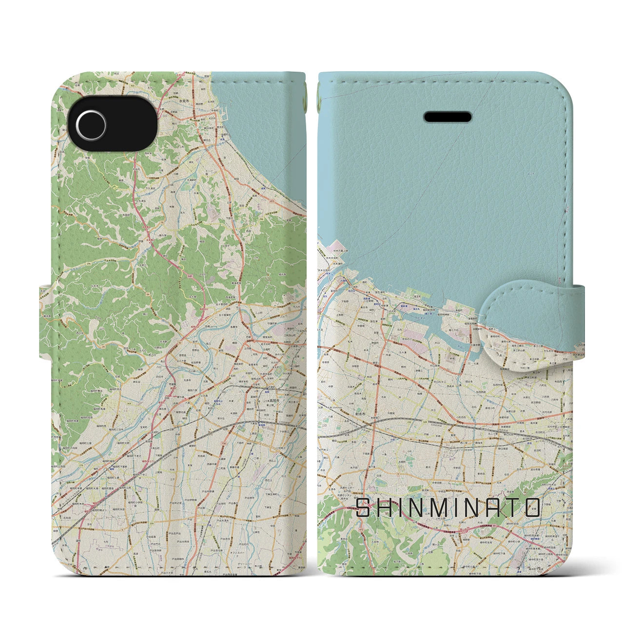 【新湊(富山県)】地図柄iPhoneケース(手帳タイプ)ナチュラル・iPhone SE(第3 / 第2世代) / 8 / 7 / 6s / 6 用