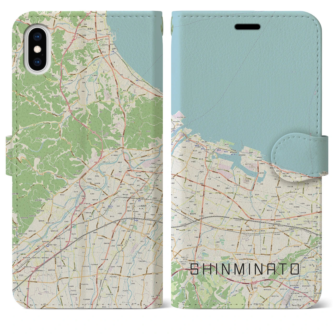 【新湊(富山県)】地図柄iPhoneケース(手帳タイプ)ナチュラル・iPhone XS Max 用