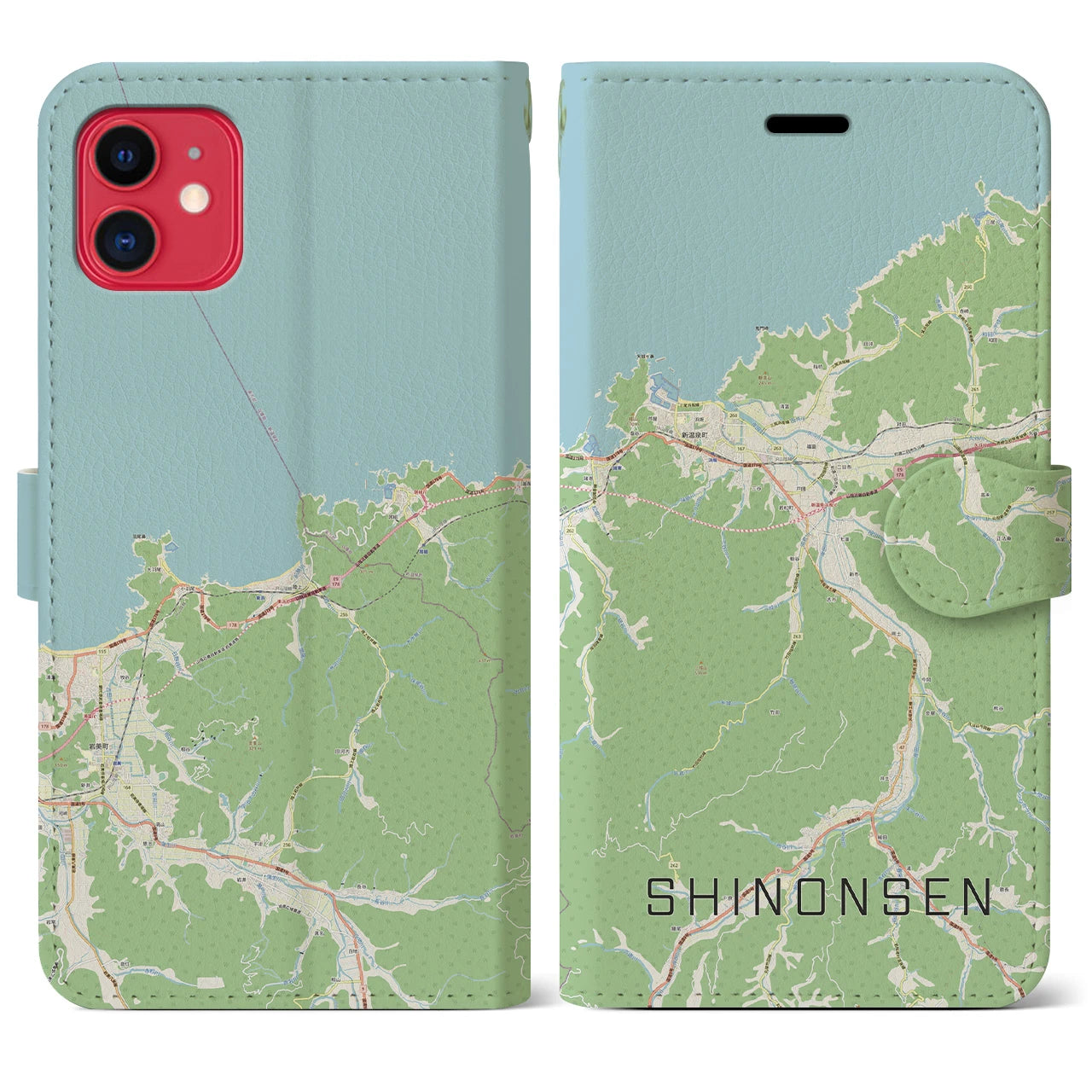 【新温泉(兵庫県)】地図柄iPhoneケース(手帳タイプ)ナチュラル・iPhone 11 用