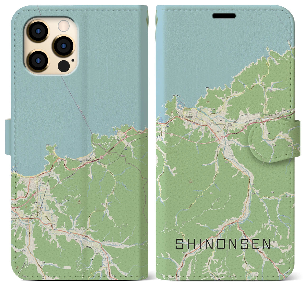 【新温泉(兵庫県)】地図柄iPhoneケース(手帳タイプ)ナチュラル・iPhone 12 Pro Max 用