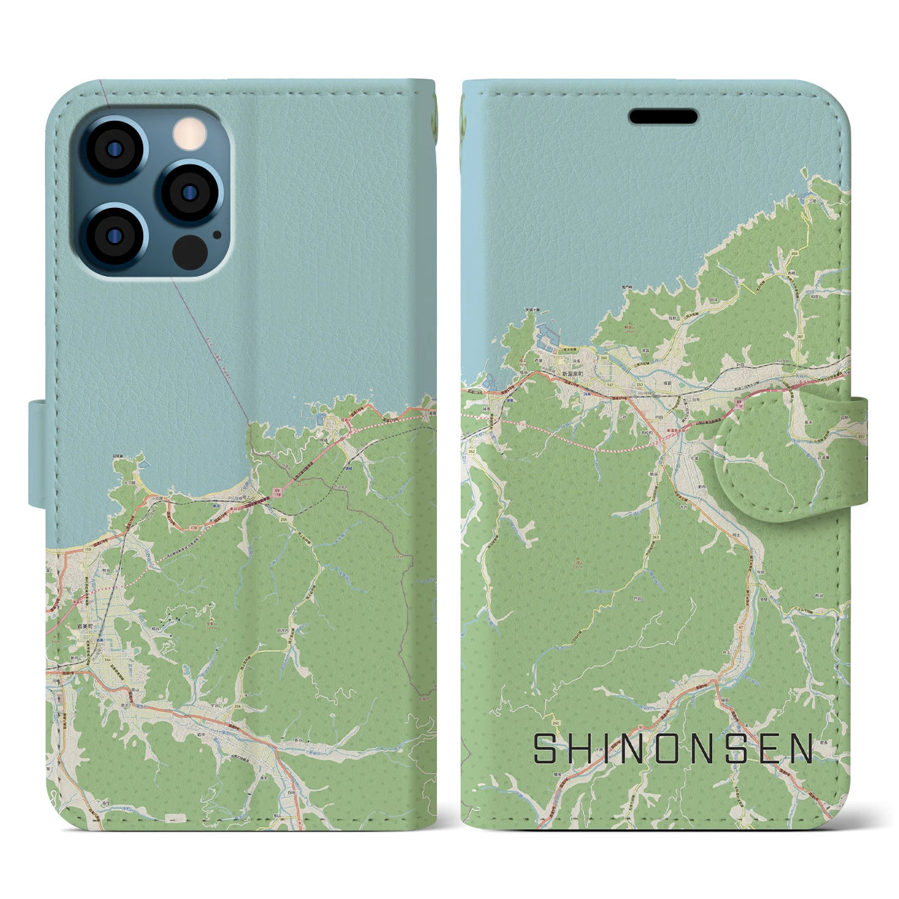 【新温泉(兵庫県)】地図柄iPhoneケース(手帳タイプ)ナチュラル・iPhone 12 / 12 Pro 用