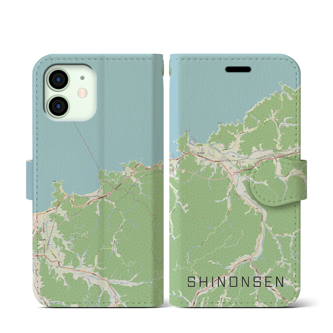 【新温泉(兵庫県)】地図柄iPhoneケース(手帳タイプ)ナチュラル・iPhone 12 mini 用