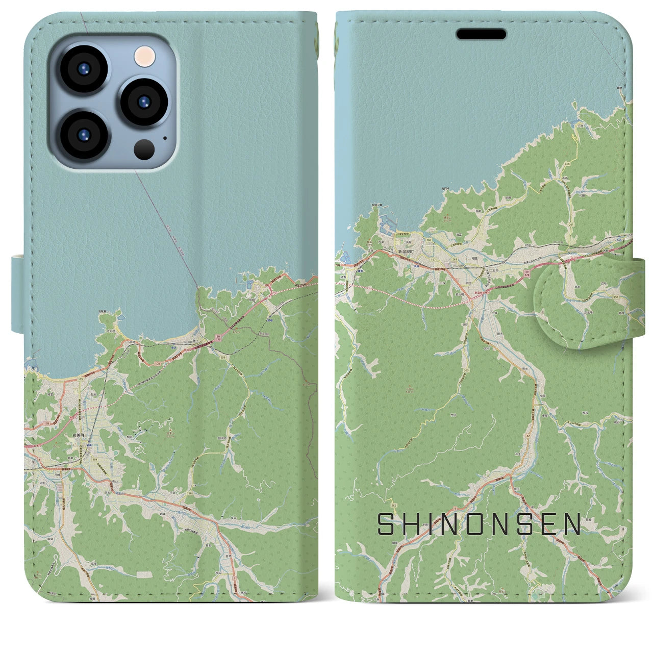 【新温泉(兵庫県)】地図柄iPhoneケース(手帳タイプ)ナチュラル・iPhone 13 Pro Max 用