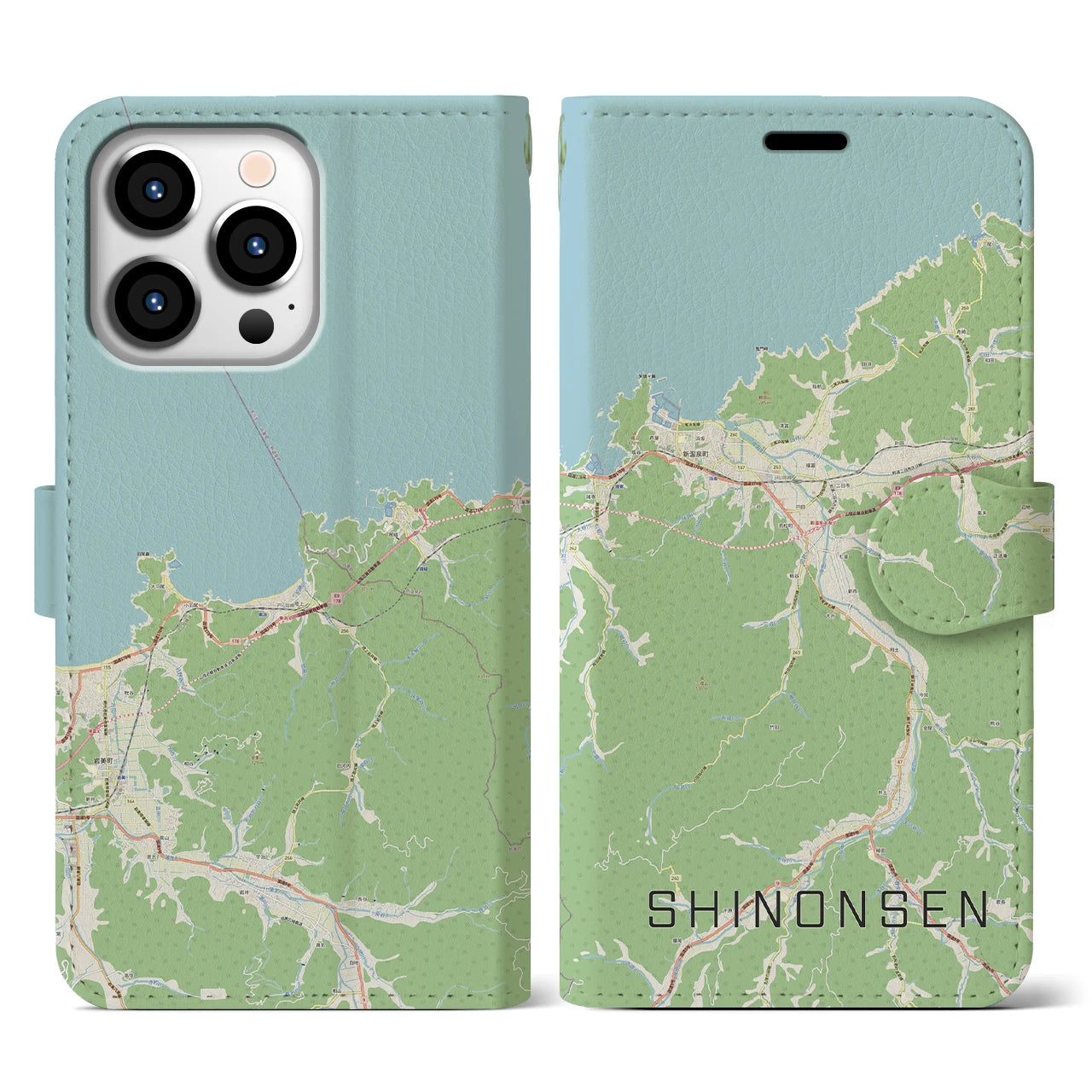 【新温泉(兵庫県)】地図柄iPhoneケース(手帳タイプ)ナチュラル・iPhone 13 Pro 用