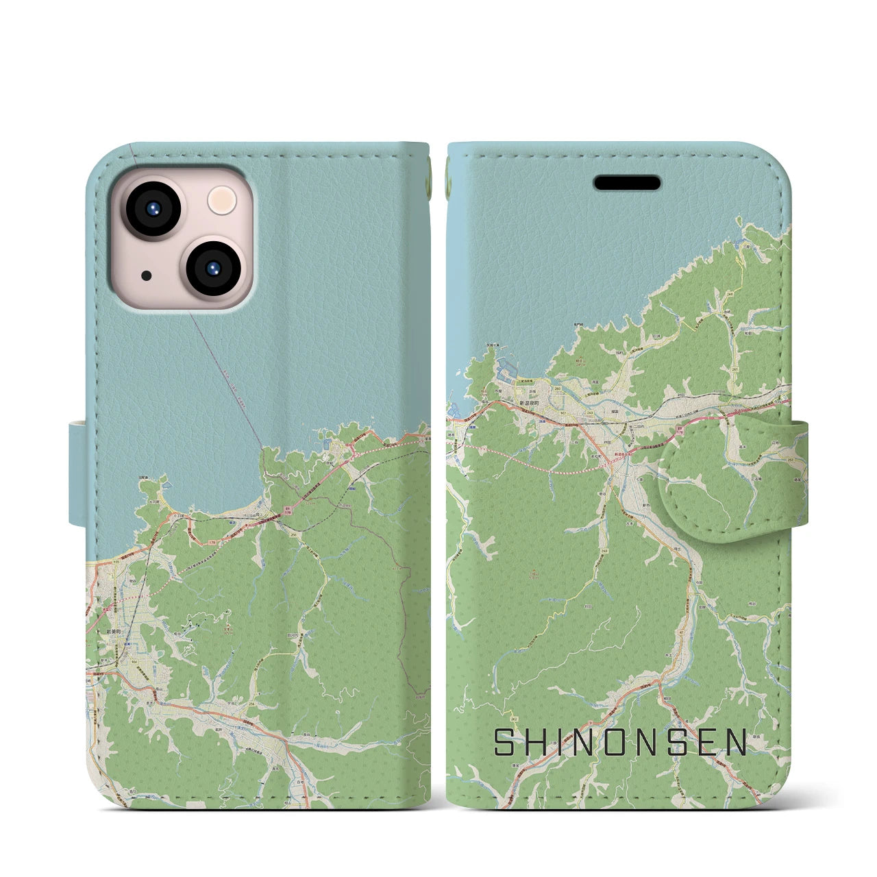 【新温泉(兵庫県)】地図柄iPhoneケース(手帳タイプ)ナチュラル・iPhone 13 mini 用