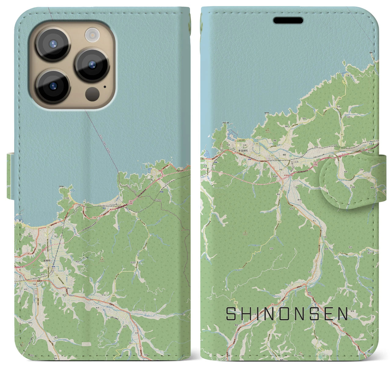 【新温泉(兵庫県)】地図柄iPhoneケース(手帳タイプ)ナチュラル・iPhone 14 Pro Max 用