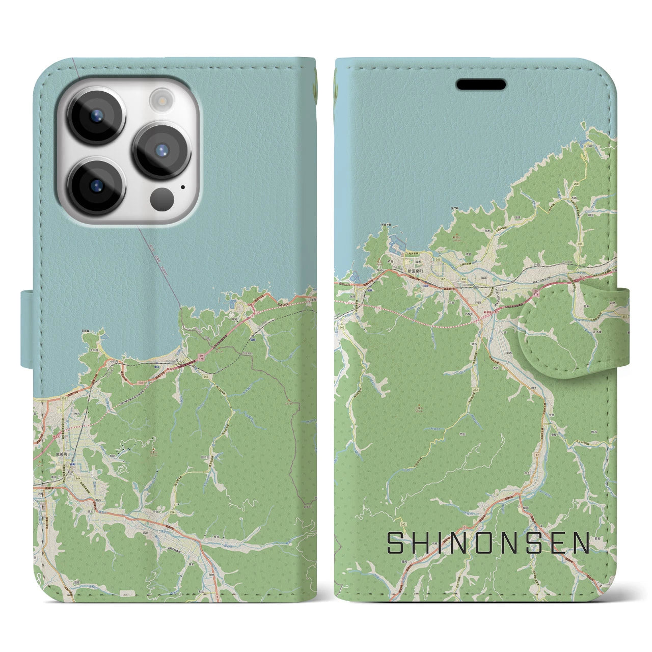 【新温泉(兵庫県)】地図柄iPhoneケース(手帳タイプ)ナチュラル・iPhone 14 Pro 用