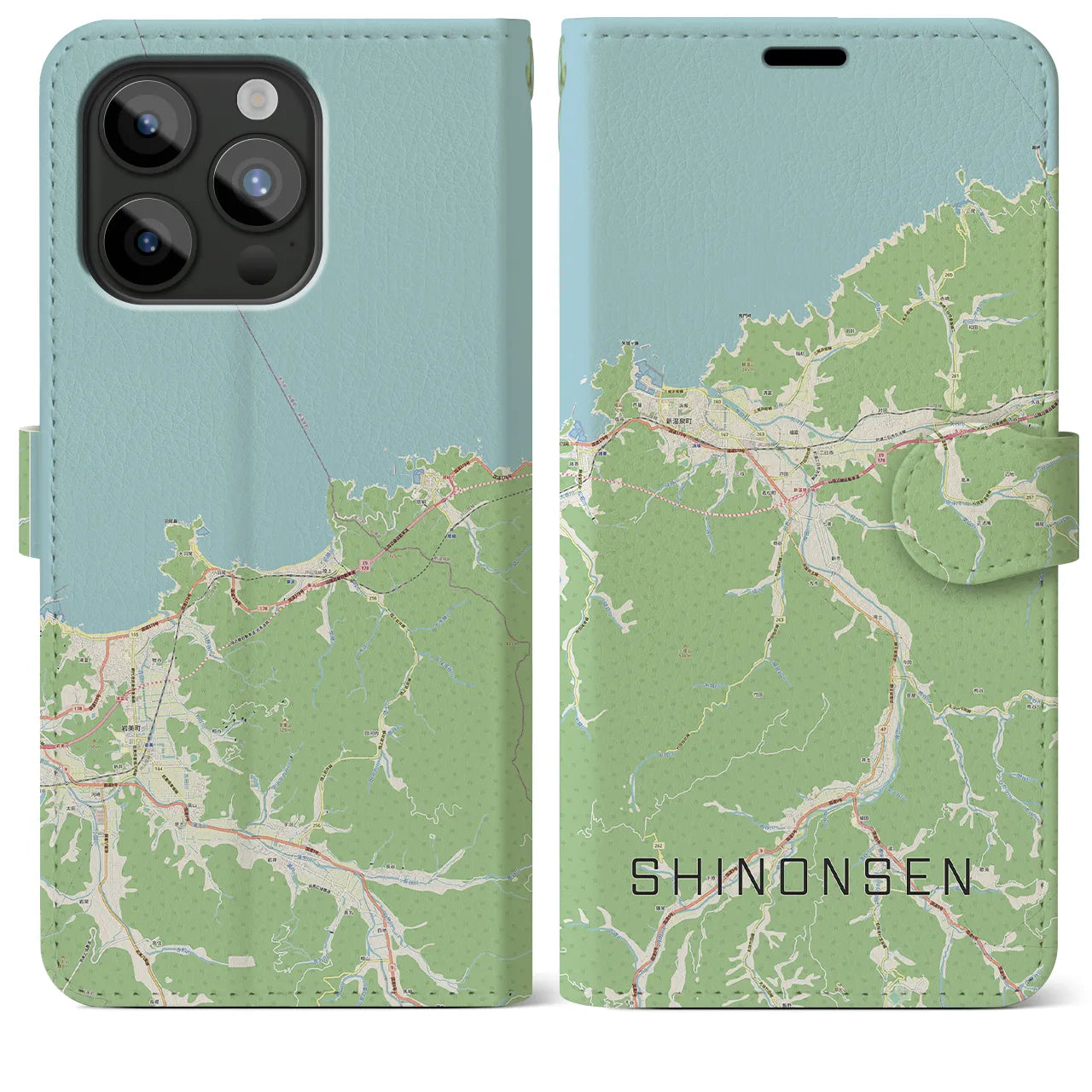 【新温泉(兵庫県)】地図柄iPhoneケース(手帳タイプ)ナチュラル・iPhone 15 Pro Max 用