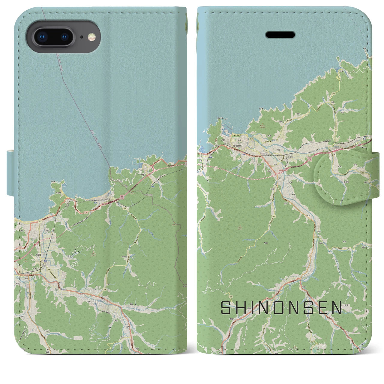 【新温泉(兵庫県)】地図柄iPhoneケース(手帳タイプ)ナチュラル・iPhone 8Plus /7Plus / 6sPlus / 6Plus 用