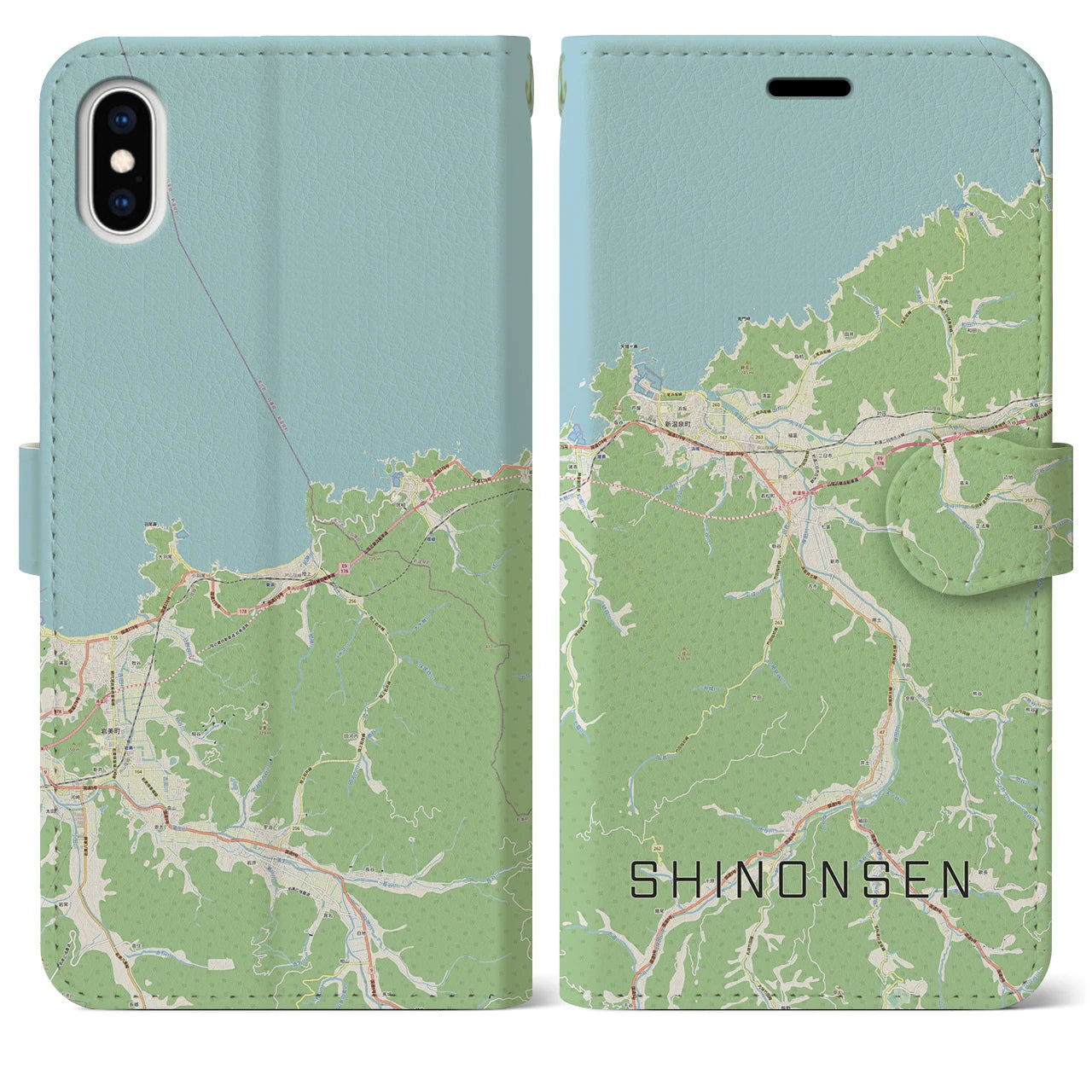 【新温泉(兵庫県)】地図柄iPhoneケース(手帳タイプ)ナチュラル・iPhone XS Max 用