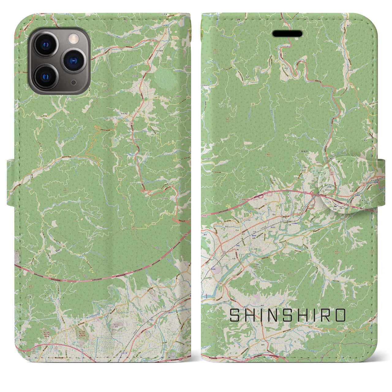 【新城(愛知県)】地図柄iPhoneケース(手帳タイプ)ナチュラル・iPhone 11 Pro Max 用