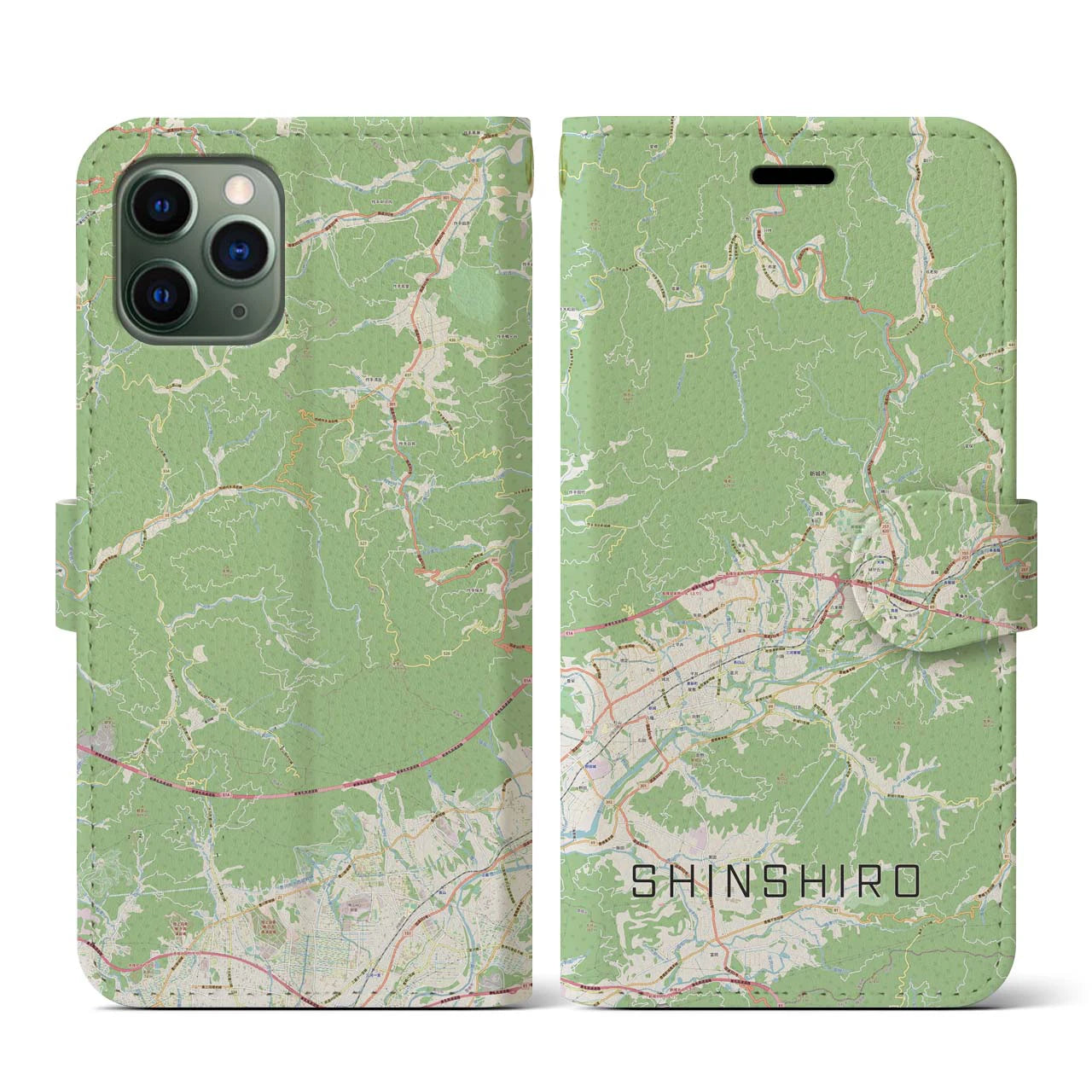 【新城(愛知県)】地図柄iPhoneケース(手帳タイプ)ナチュラル・iPhone 11 Pro 用