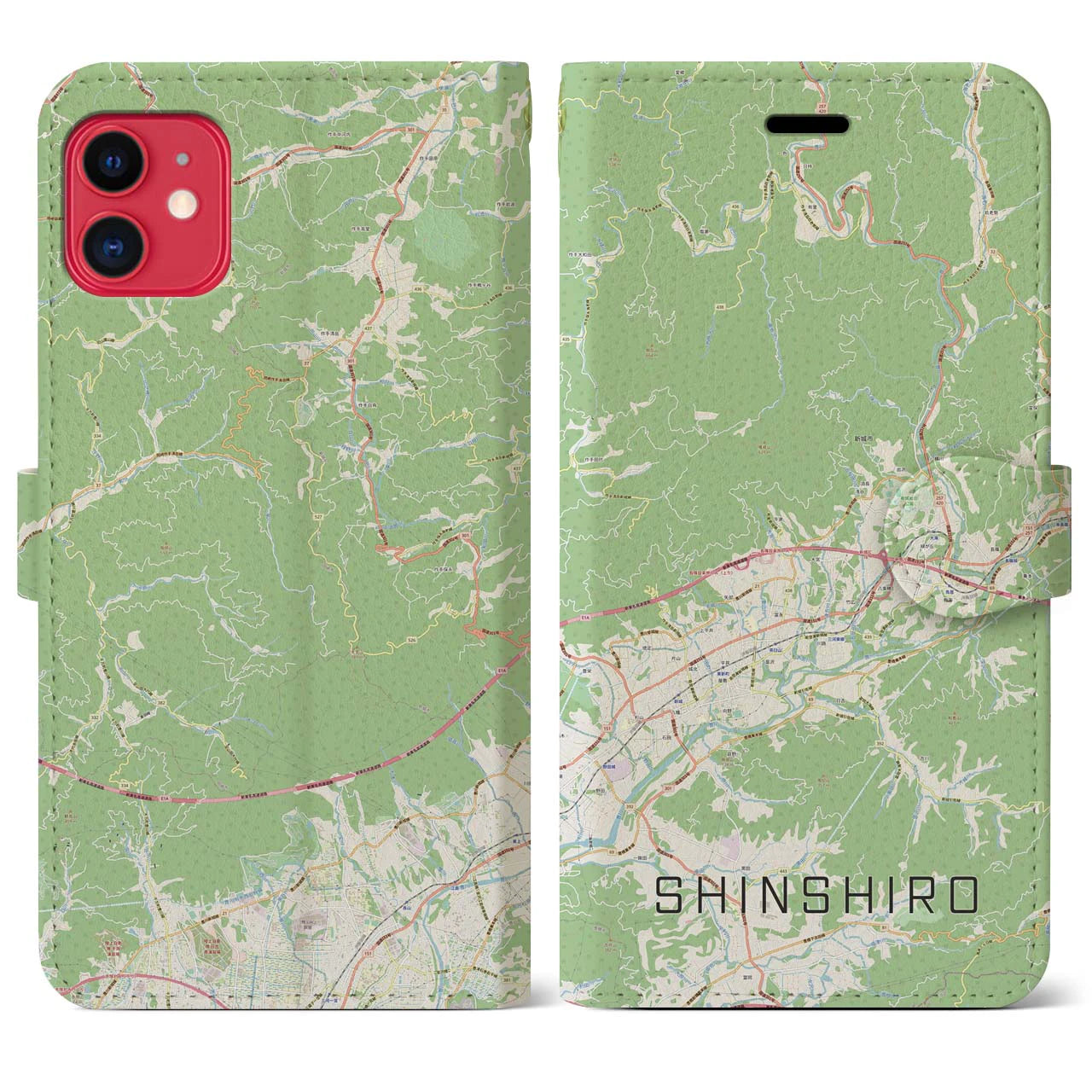 【新城(愛知県)】地図柄iPhoneケース(手帳タイプ)ナチュラル・iPhone 11 用
