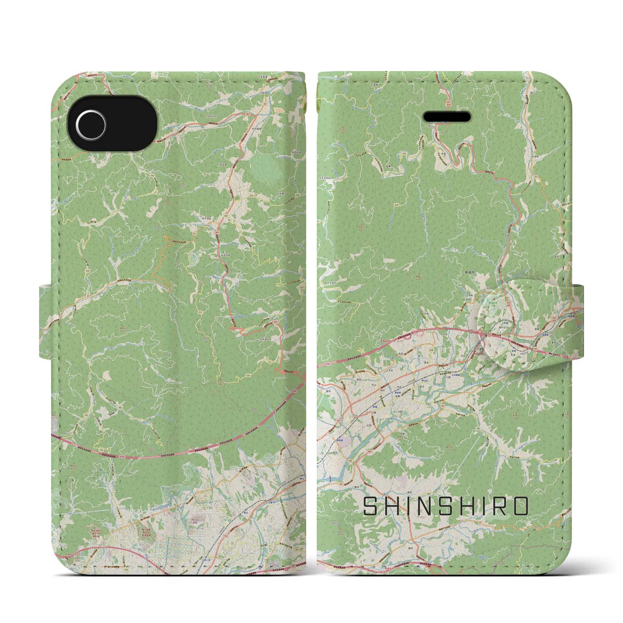 【新城(愛知県)】地図柄iPhoneケース(手帳タイプ)ナチュラル・iPhone SE(第3 / 第2世代) / 8 / 7 / 6s / 6 用