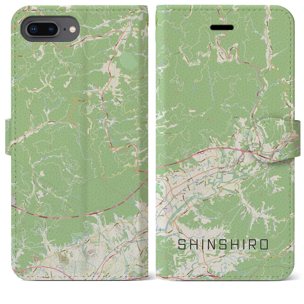 【新城(愛知県)】地図柄iPhoneケース(手帳タイプ)ナチュラル・iPhone 8Plus /7Plus / 6sPlus / 6Plus 用