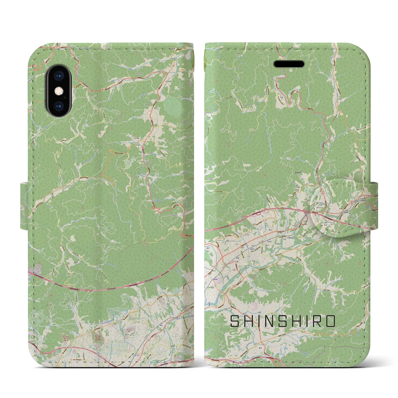 【新城(愛知県)】地図柄iPhoneケース(手帳タイプ)ナチュラル・iPhone XS / X 用