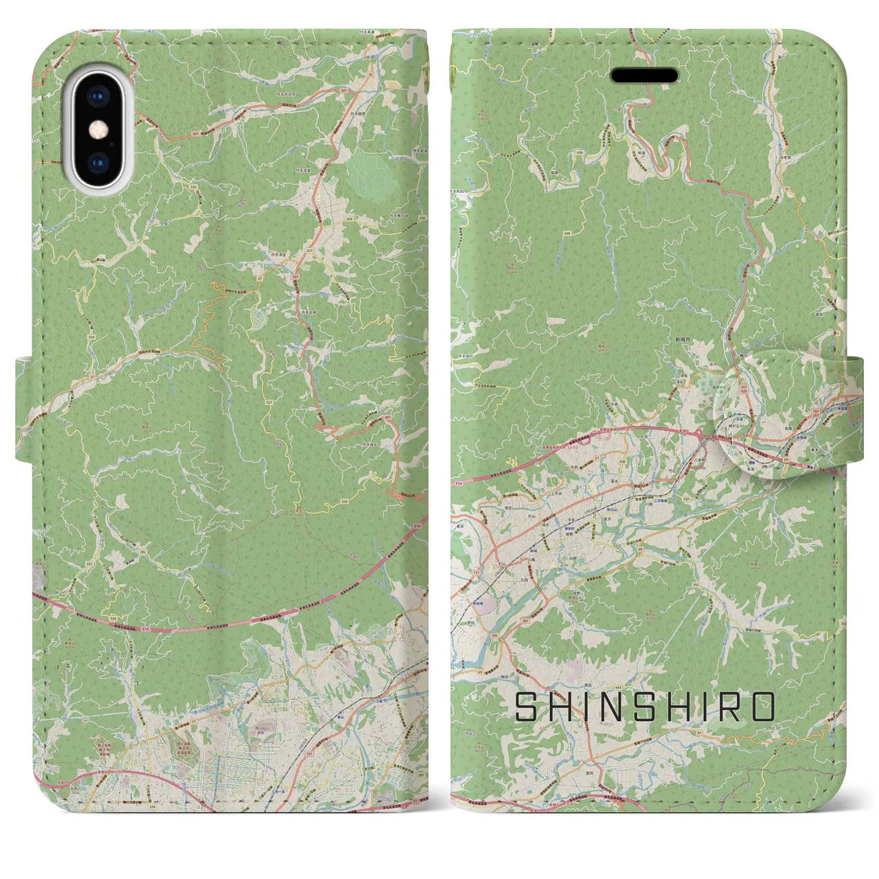 【新城(愛知県)】地図柄iPhoneケース(手帳タイプ)ナチュラル・iPhone XS Max 用