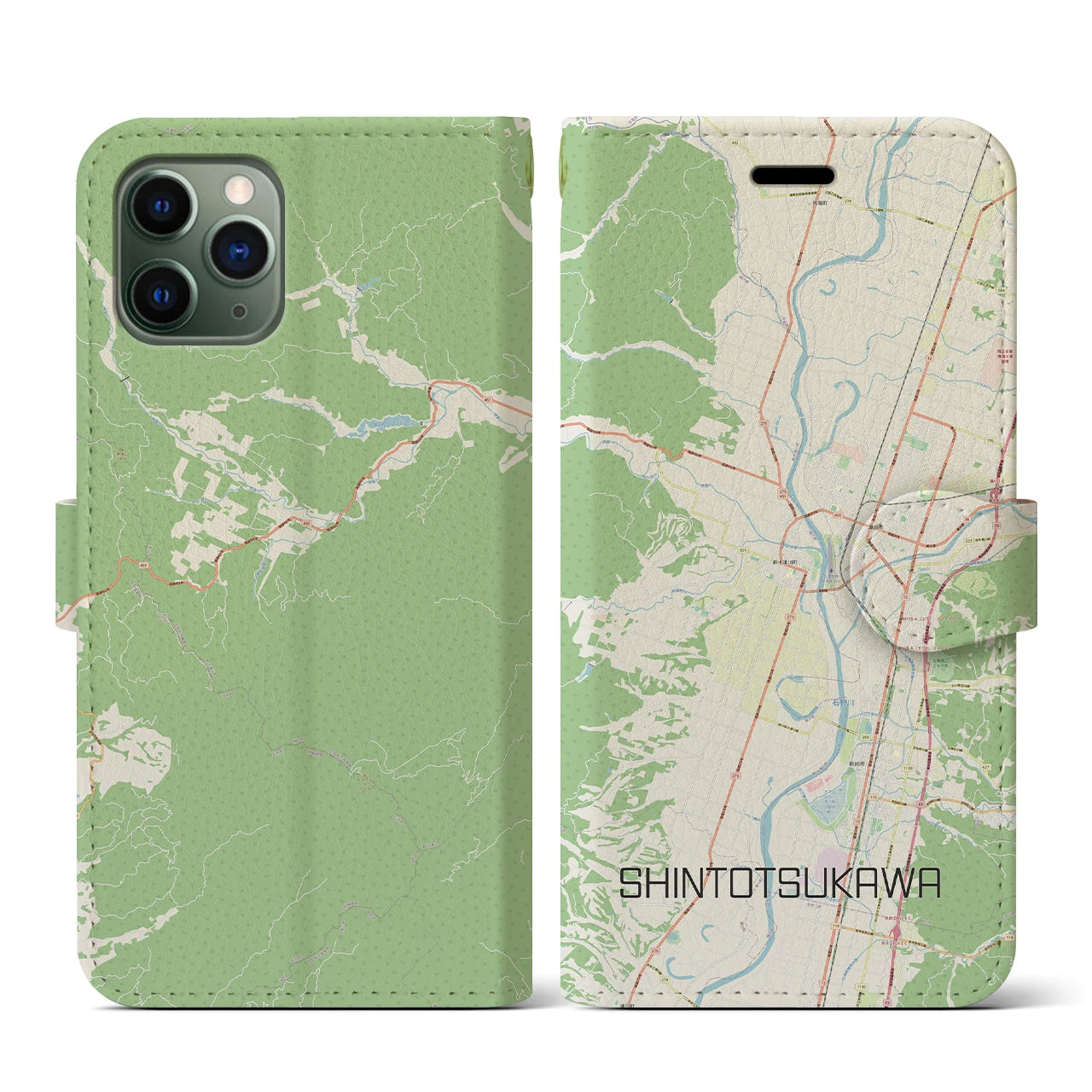 【新十津川(北海道)】地図柄iPhoneケース(手帳タイプ)ナチュラル・iPhone 11 Pro 用