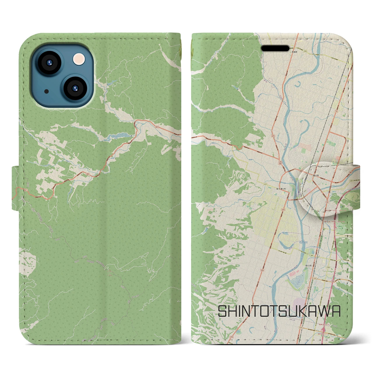 【新十津川(北海道)】地図柄iPhoneケース(手帳タイプ)ナチュラル・iPhone 13 用