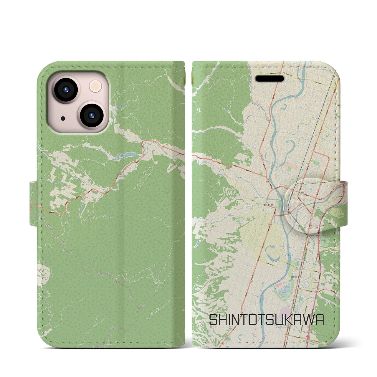 【新十津川(北海道)】地図柄iPhoneケース(手帳タイプ)ナチュラル・iPhone 13 mini 用