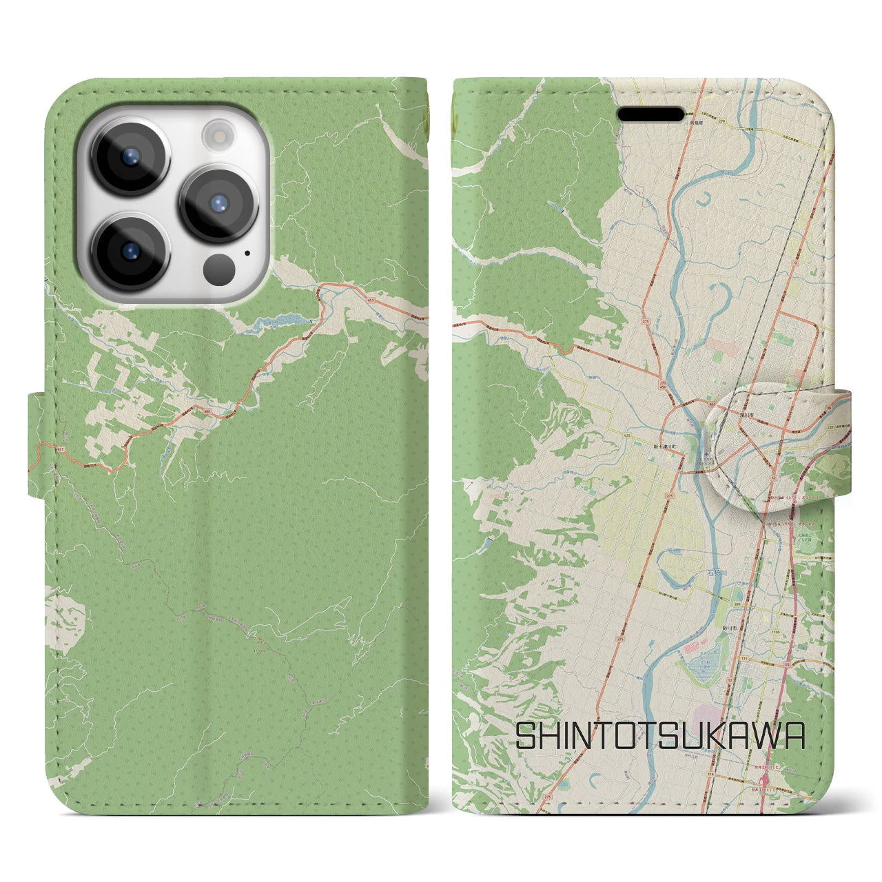 【新十津川(北海道)】地図柄iPhoneケース(手帳タイプ)ナチュラル・iPhone 14 Pro 用