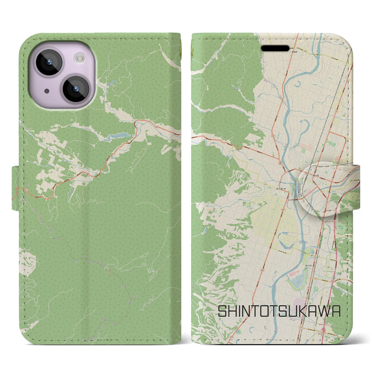 【新十津川(北海道)】地図柄iPhoneケース(手帳タイプ)ナチュラル・iPhone 14 用