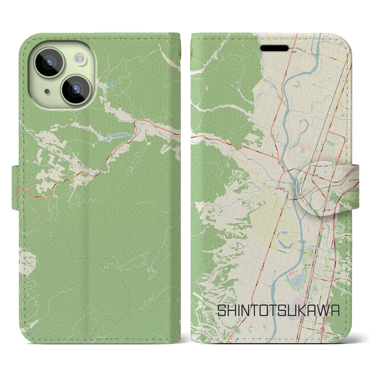【新十津川(北海道)】地図柄iPhoneケース(手帳タイプ)ナチュラル・iPhone 15 用