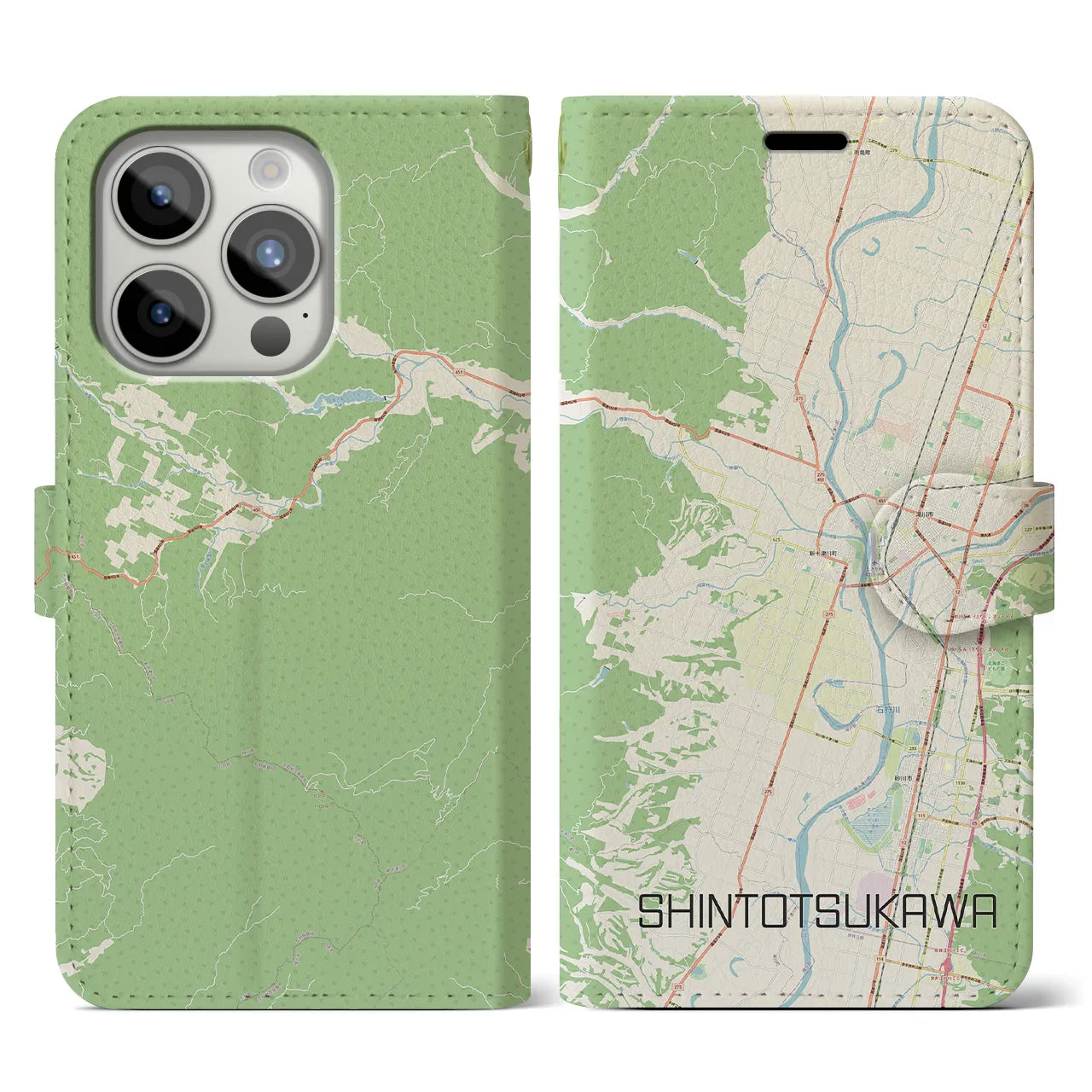 【新十津川(北海道)】地図柄iPhoneケース(手帳タイプ)ナチュラル・iPhone 15 Pro 用
