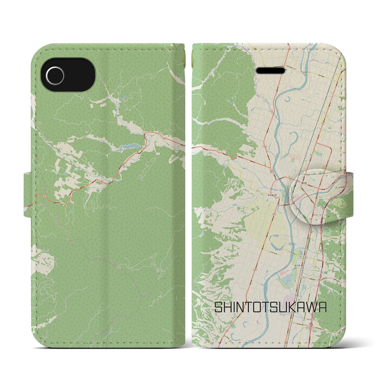 【新十津川(北海道)】地図柄iPhoneケース(手帳タイプ)ナチュラル・iPhone SE(第3 / 第2世代) / 8 / 7 / 6s / 6 用