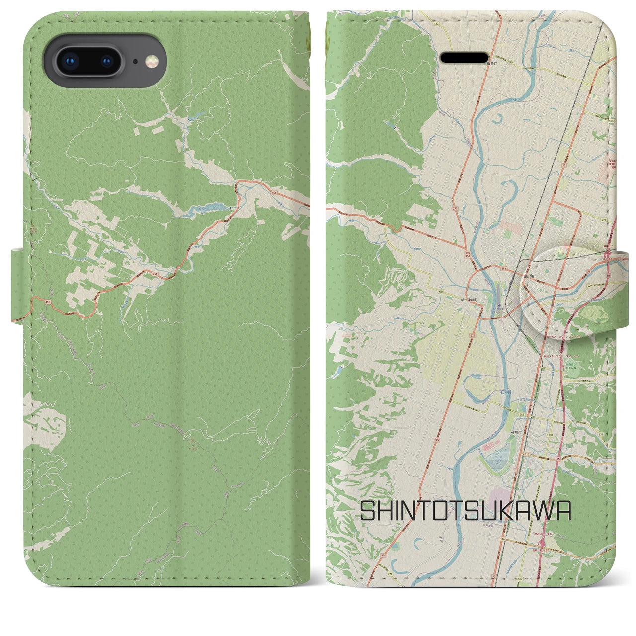 【新十津川(北海道)】地図柄iPhoneケース(手帳タイプ)ナチュラル・iPhone 8Plus /7Plus / 6sPlus / 6Plus 用