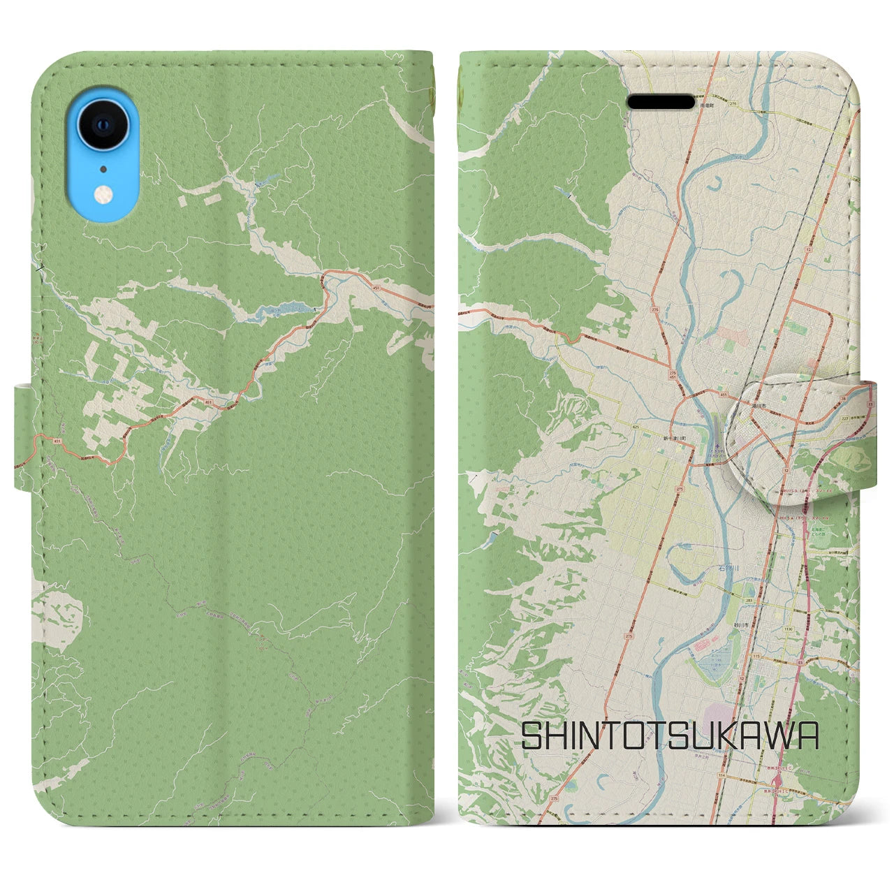 【新十津川(北海道)】地図柄iPhoneケース(手帳タイプ)ナチュラル・iPhone XR 用