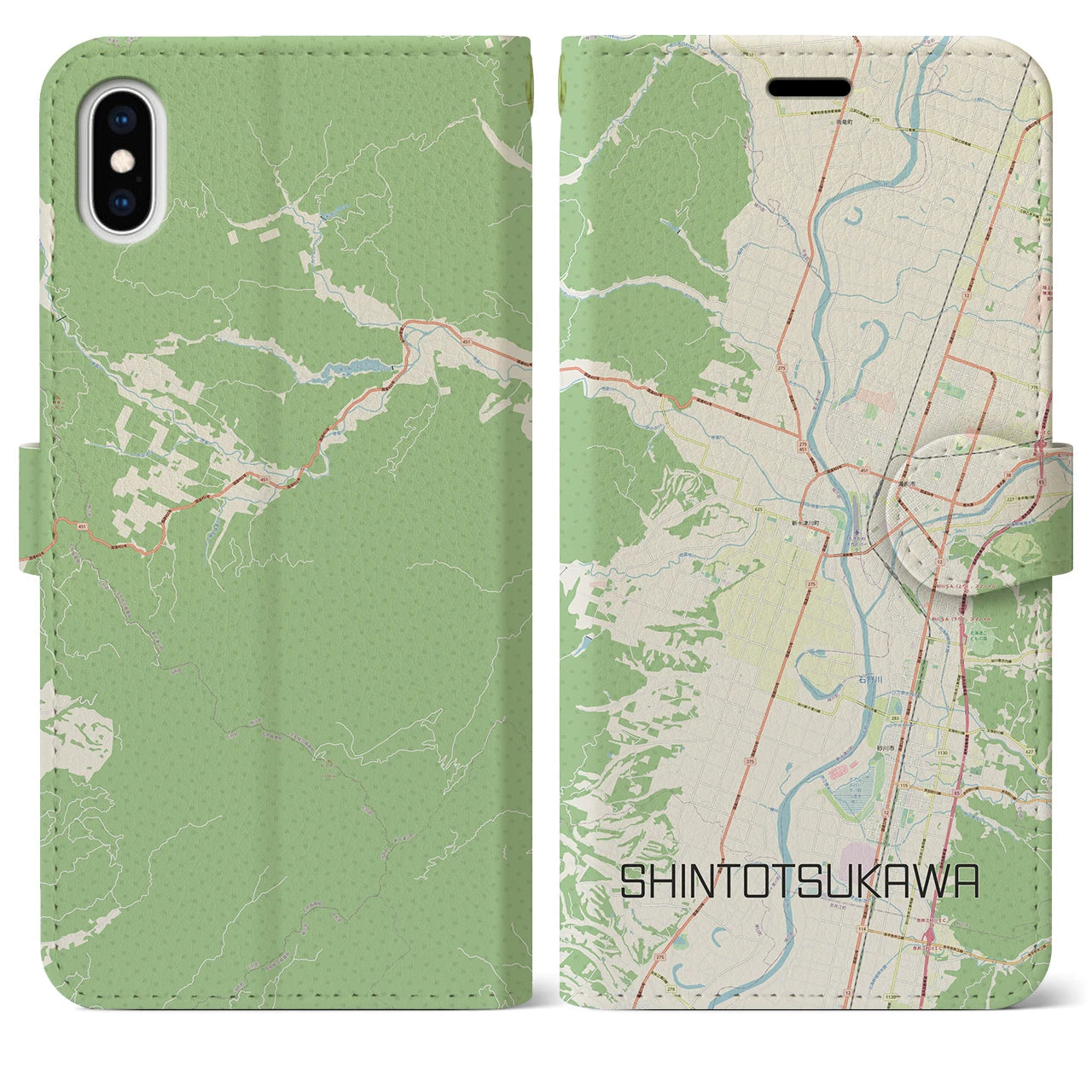 【新十津川(北海道)】地図柄iPhoneケース(手帳タイプ)ナチュラル・iPhone XS Max 用