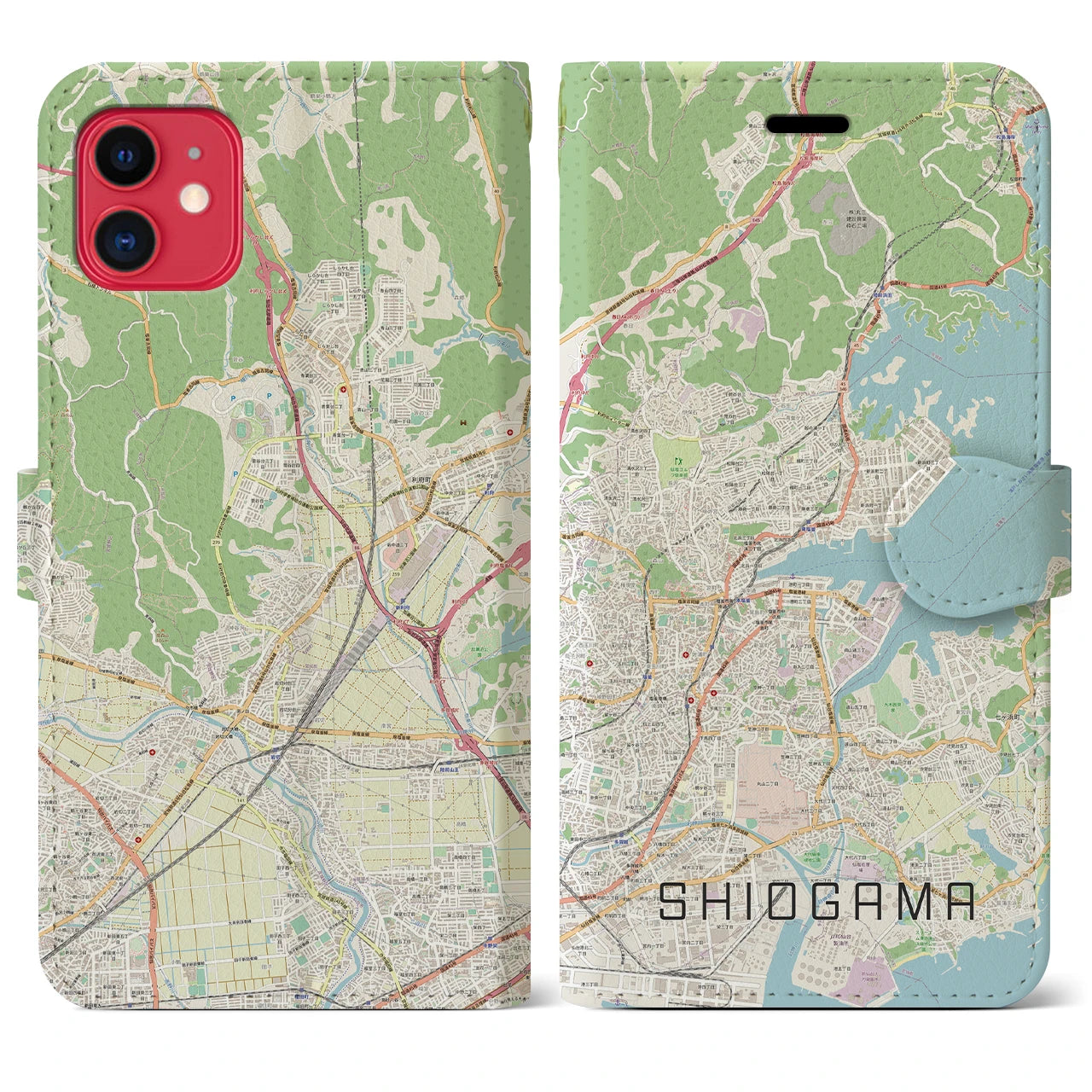 【塩竈(宮城県)】地図柄iPhoneケース(手帳タイプ)ナチュラル・iPhone 11 用