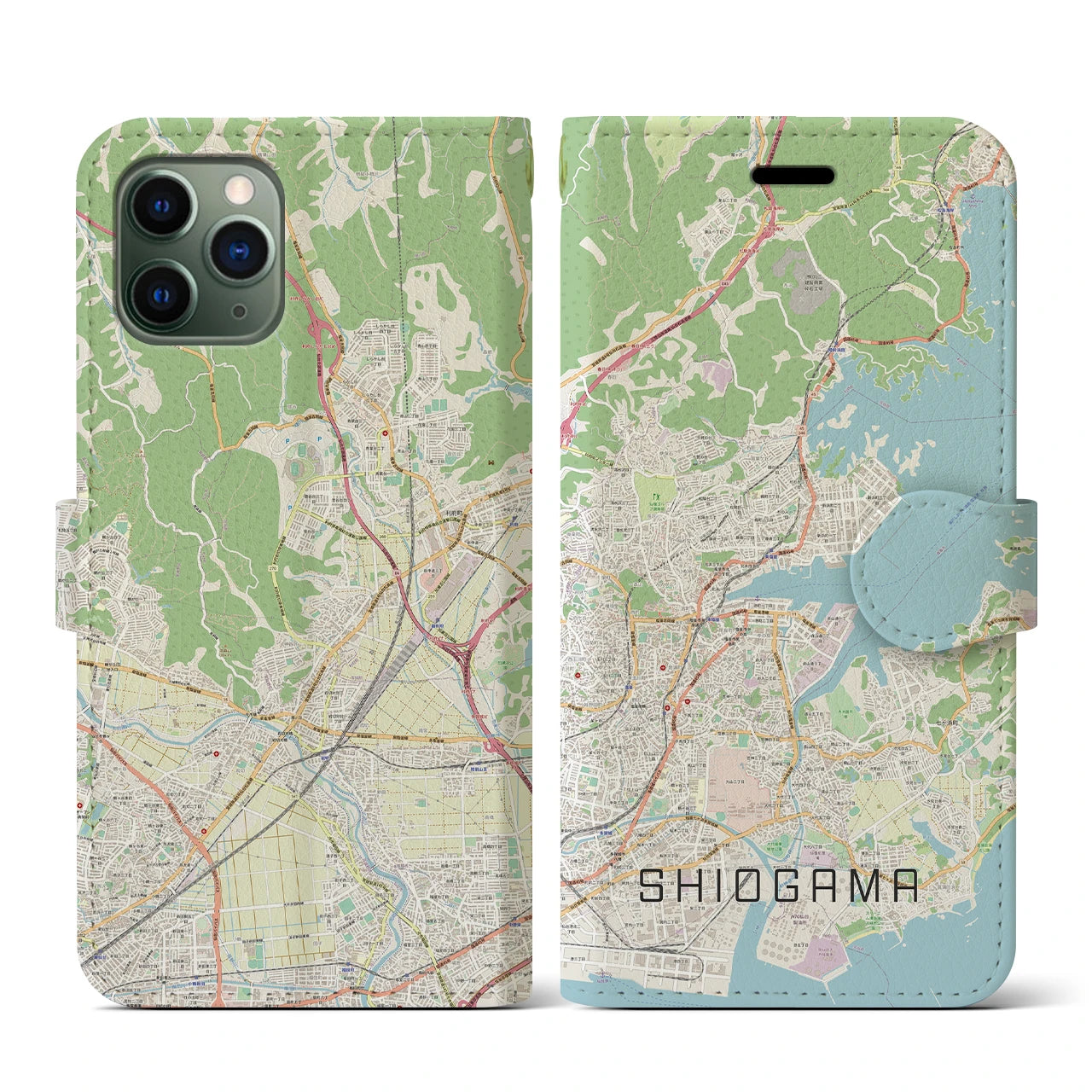 【塩竈(宮城県)】地図柄iPhoneケース(手帳タイプ)ナチュラル・iPhone 11 Pro 用