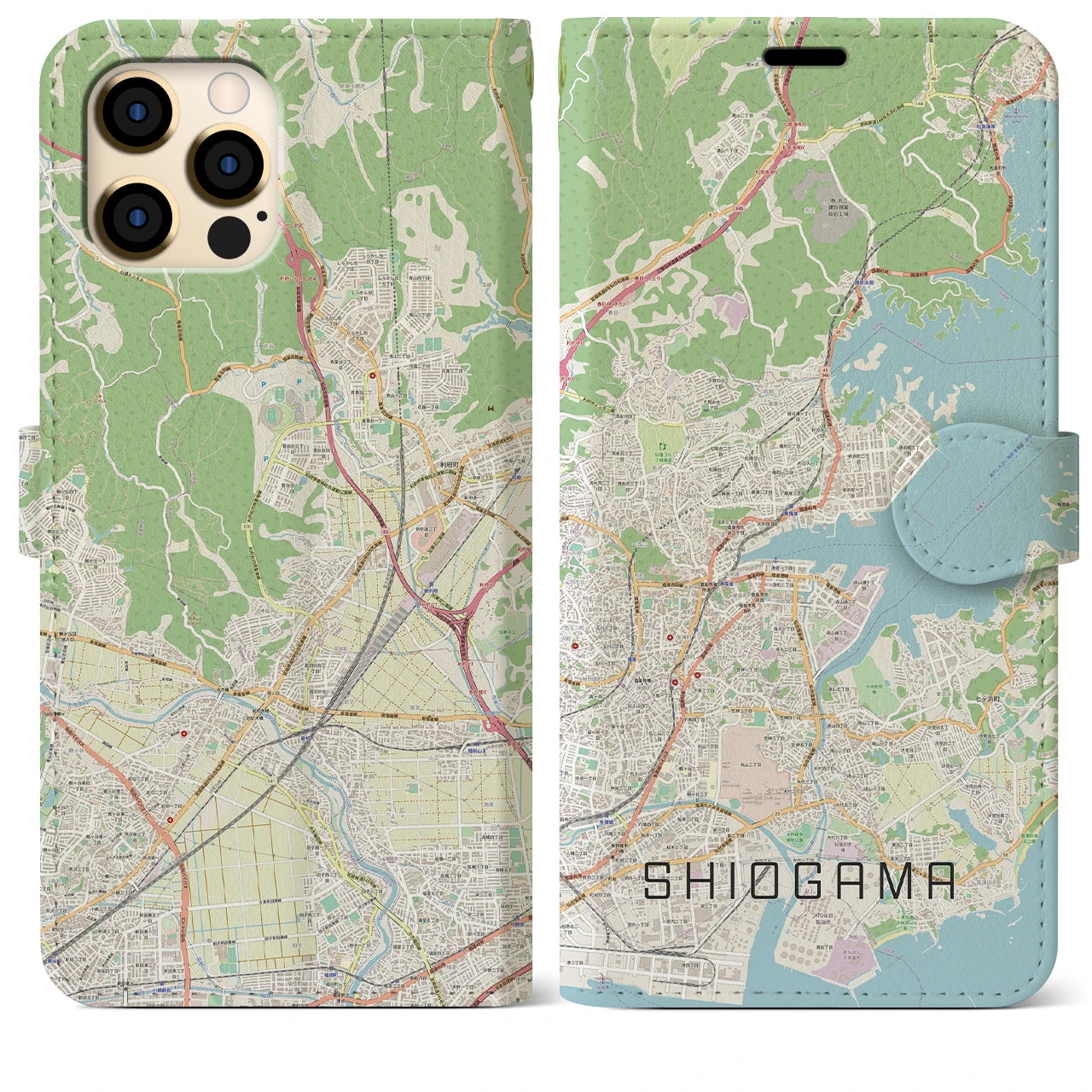 【塩竈(宮城県)】地図柄iPhoneケース(手帳タイプ)ナチュラル・iPhone 12 Pro Max 用