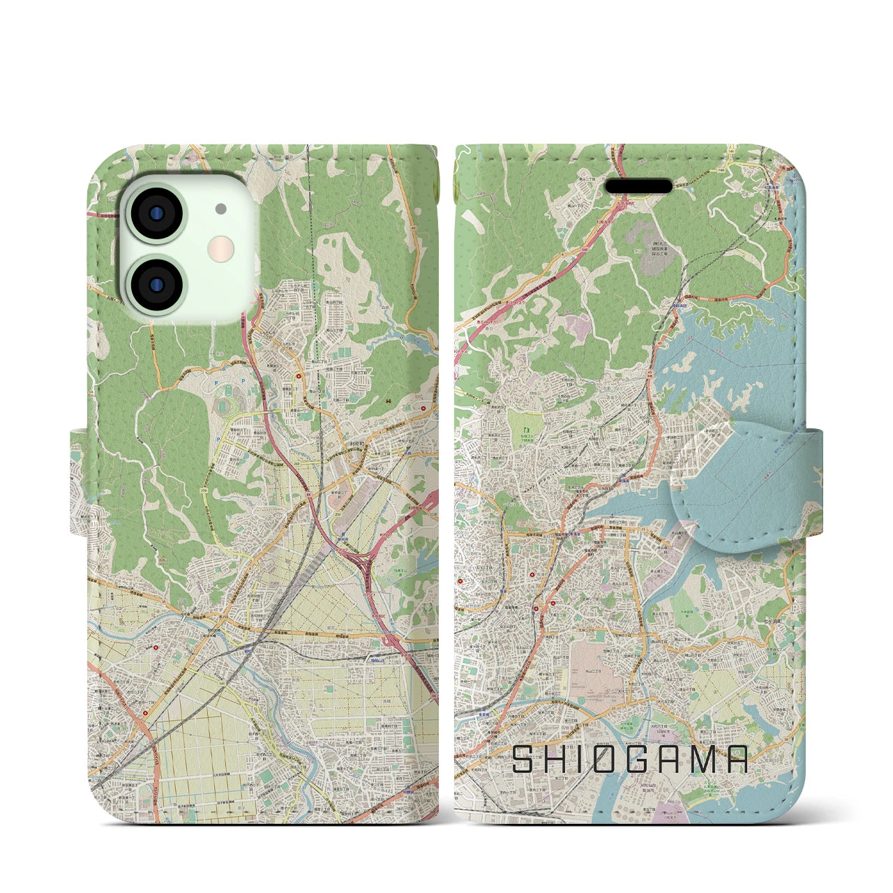 【塩竈(宮城県)】地図柄iPhoneケース(手帳タイプ)ナチュラル・iPhone 12 mini 用