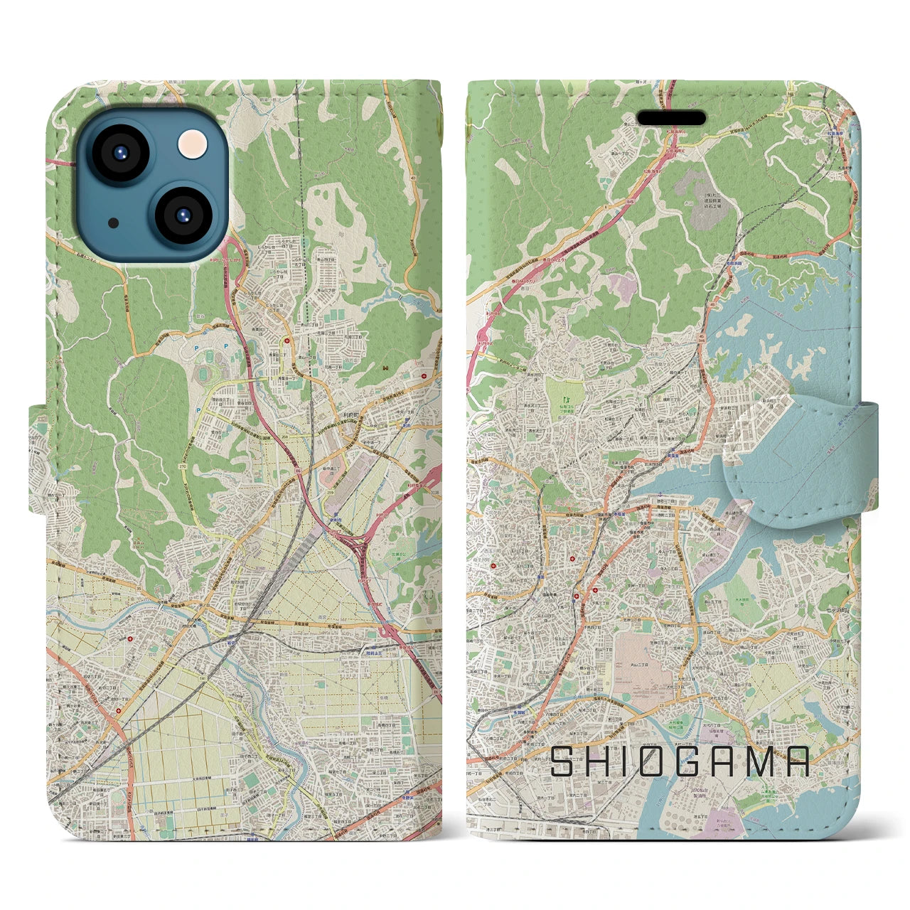 【塩竈(宮城県)】地図柄iPhoneケース(手帳タイプ)ナチュラル・iPhone 13 用