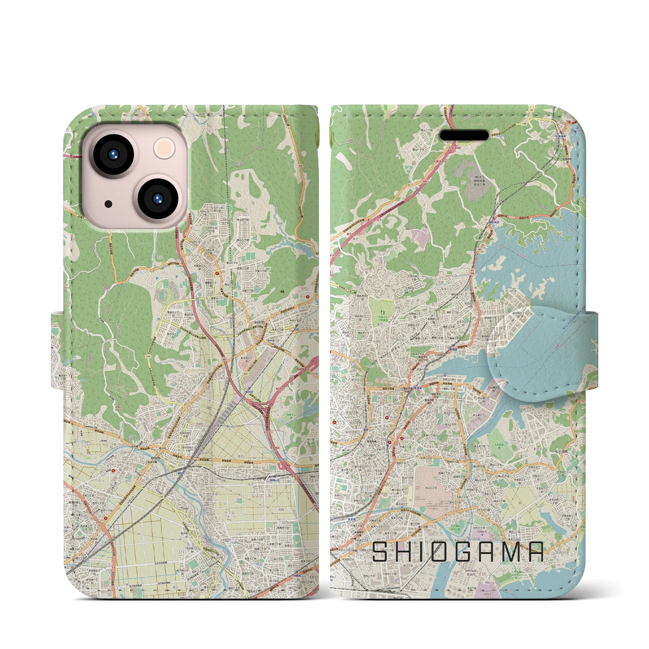 【塩竈(宮城県)】地図柄iPhoneケース(手帳タイプ)ナチュラル・iPhone 13 mini 用