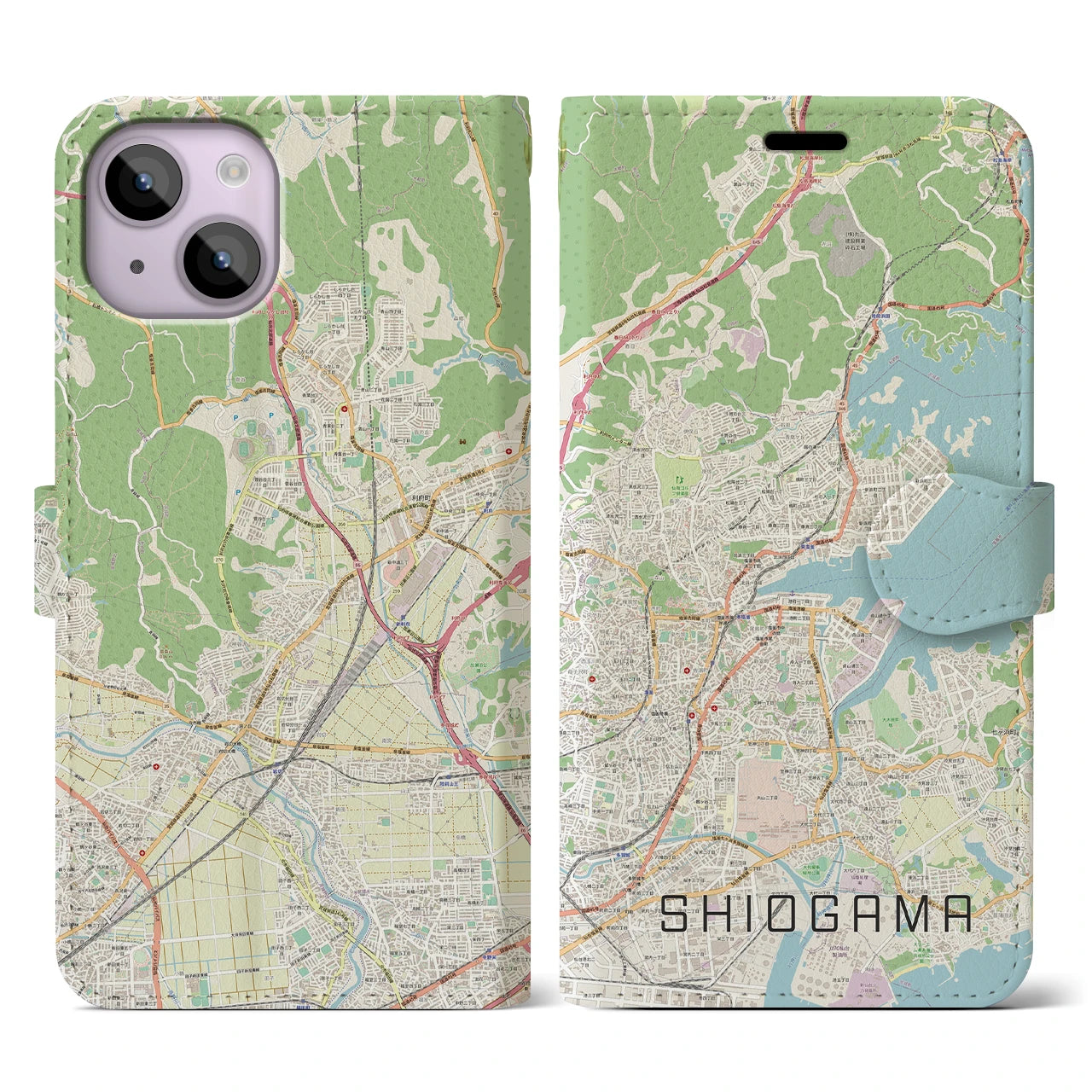 【塩竈(宮城県)】地図柄iPhoneケース(手帳タイプ)ナチュラル・iPhone 14 用