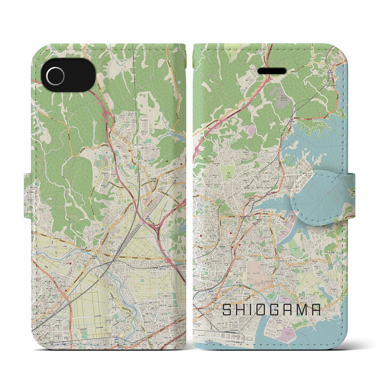 【塩竈(宮城県)】地図柄iPhoneケース(手帳タイプ)ナチュラル・iPhone SE(第3 / 第2世代) / 8 / 7 / 6s / 6 用