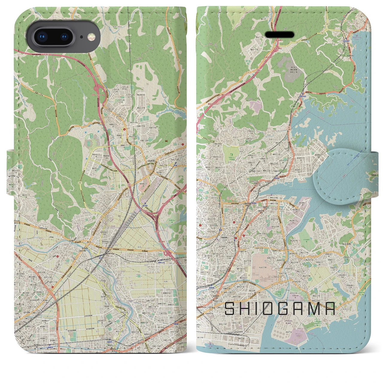 【塩竈(宮城県)】地図柄iPhoneケース(手帳タイプ)ナチュラル・iPhone 8Plus /7Plus / 6sPlus / 6Plus 用